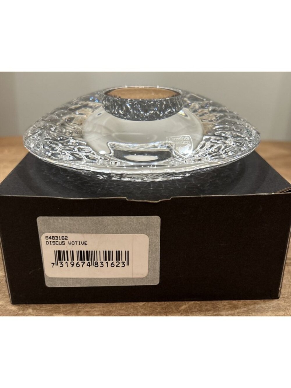 Vintage Orrefors Sweden Lars Hellsten Discus Crystal Glass Votive Candle Holder